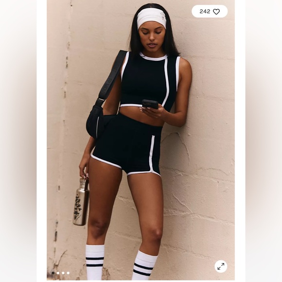 NEW Free People FP Movement Parisienne colorblock piping crop top hot short SET - Picture 2 of 12